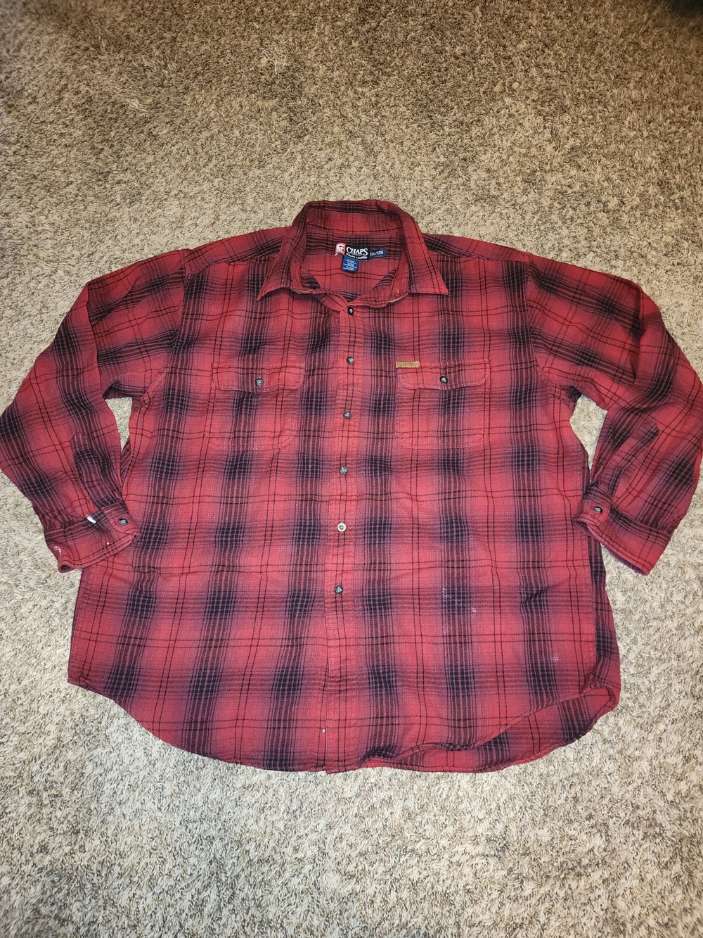 Chaps Men’s Red and Black Plaid Button-Down Shirt